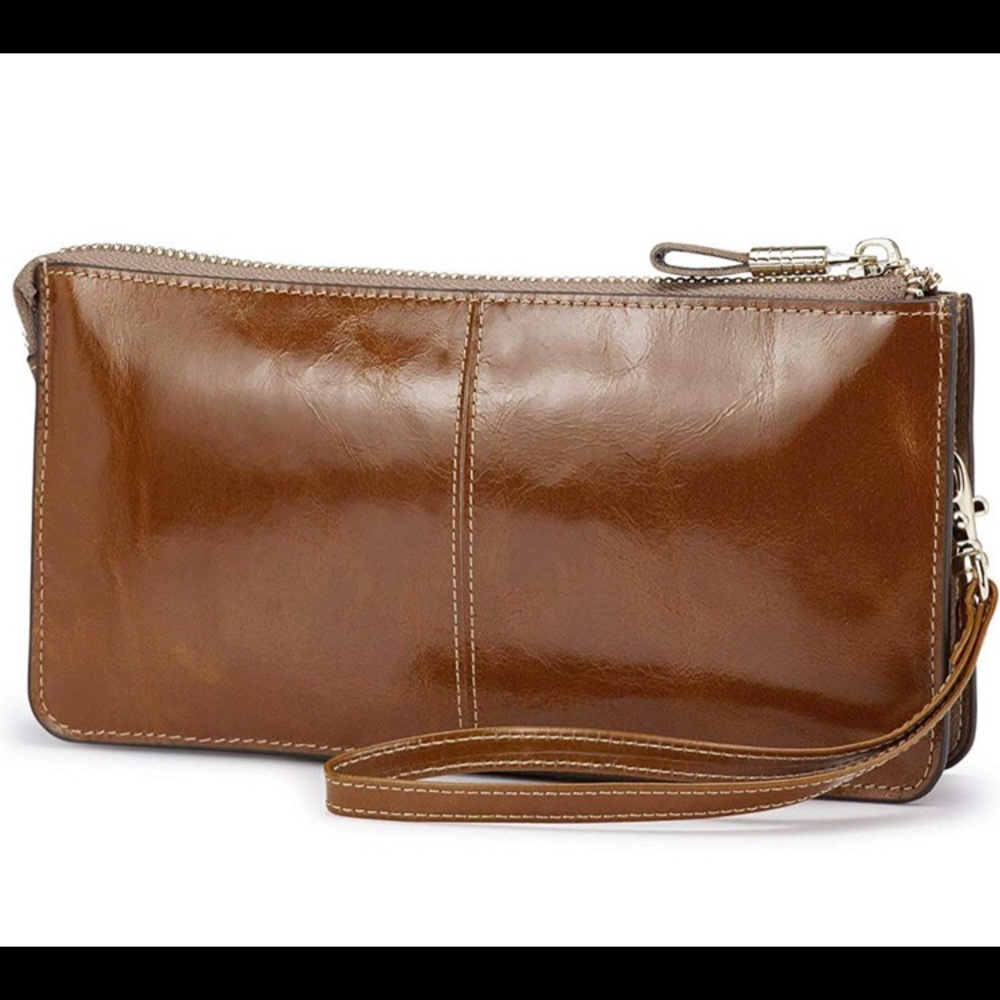 Genuine Leather Wristlet Clutch, RFID Blocking